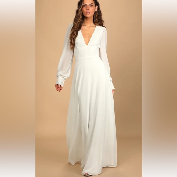 Lulus Talk About Divine White Long Sleeve Backless Dress Size Large - Picture 1 of 8